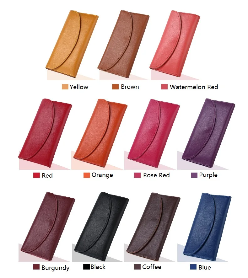 MJ Women Wallets Thin Split Leather Long Wallet Luxury Bi-Fold Card Holder Female Purse Simple Solid Genuine Leather Purse (10)