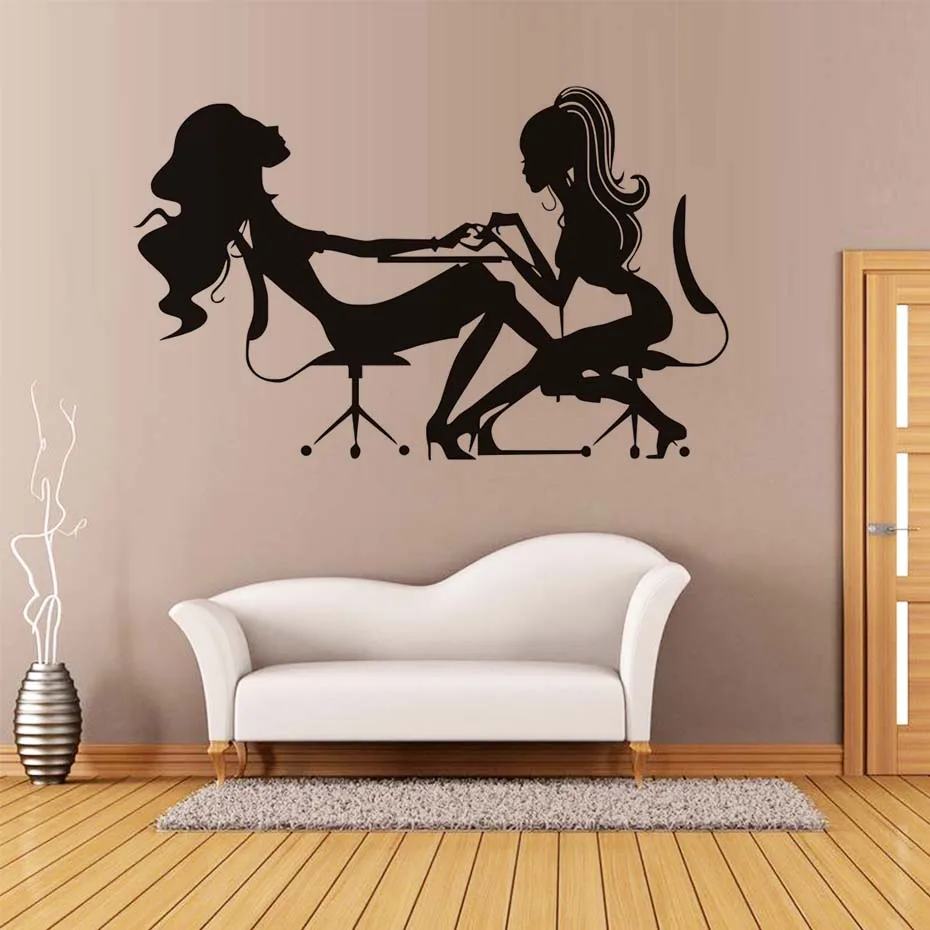 

Beauty Salon Wall Sticker Manicure Shop Wall Decor Girl Hands Polish Nails Beauty Salon Wall Decals Nail Bar Window Decoration