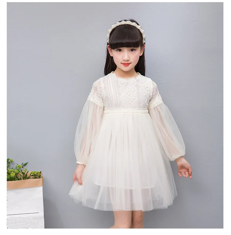 Детские платья для девочек; милое кружевное бальное платье с длинными рукавами-фонариками для девочек; праздничное платье принцессы; DQ997