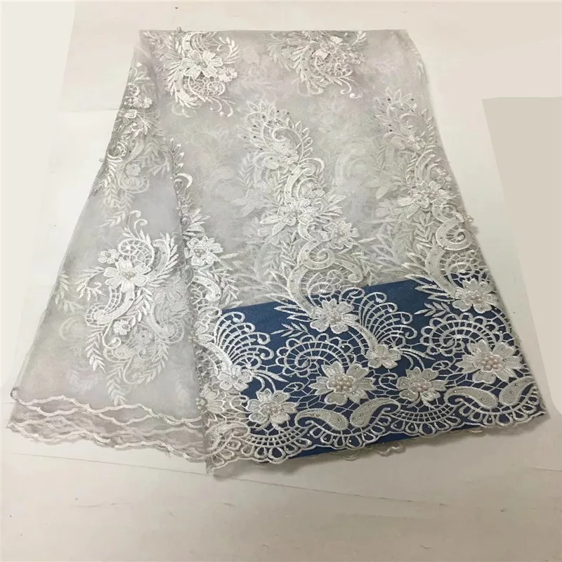 

2018 high quality Nigerian french lace embroidered tulle lace fabric for wedding dress,Russia African lace fabric 5 yards yd0406