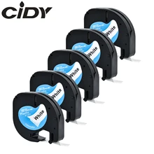 CIDY 5 шт. LT91201 пластиковая лента dymo letratag 12 мм черный на белом LT 91201 91331 91221 для dymo ленточный принтер этикетка для LT-100H