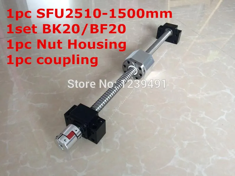 

SFU2510- 1500mm Ballscrew with Ballnut + BK20/ BF20 Support + 2510 Nut Housing + 17mm* 14mm Coupling CNC parts