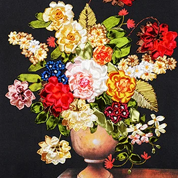 

DIY 3d Cross Stitch Kit European Style Needlework Unfinished Ribbon Embroidery Painting Stitching Set Craft Gift Wall Art Decor