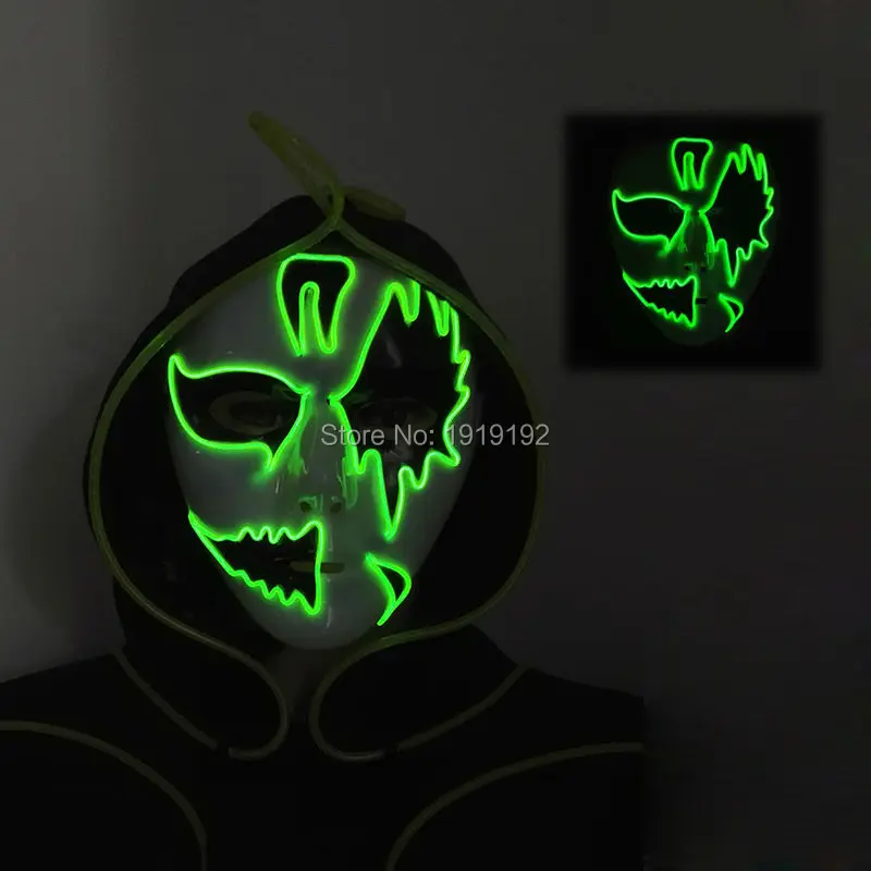 

New type Carnival terror glowing EL wire Mask, Sound Activated Drive Night ghost Mask LED Neon Glowing Party Halloween Supplies