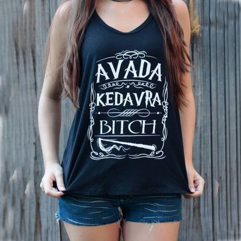 

AVADA KEDAVRA BITCH Summer T-shirts for Women 2019Cotton High Quality Female Sleeveless Tank Tops Harajuku Kawaii Tshirt Women