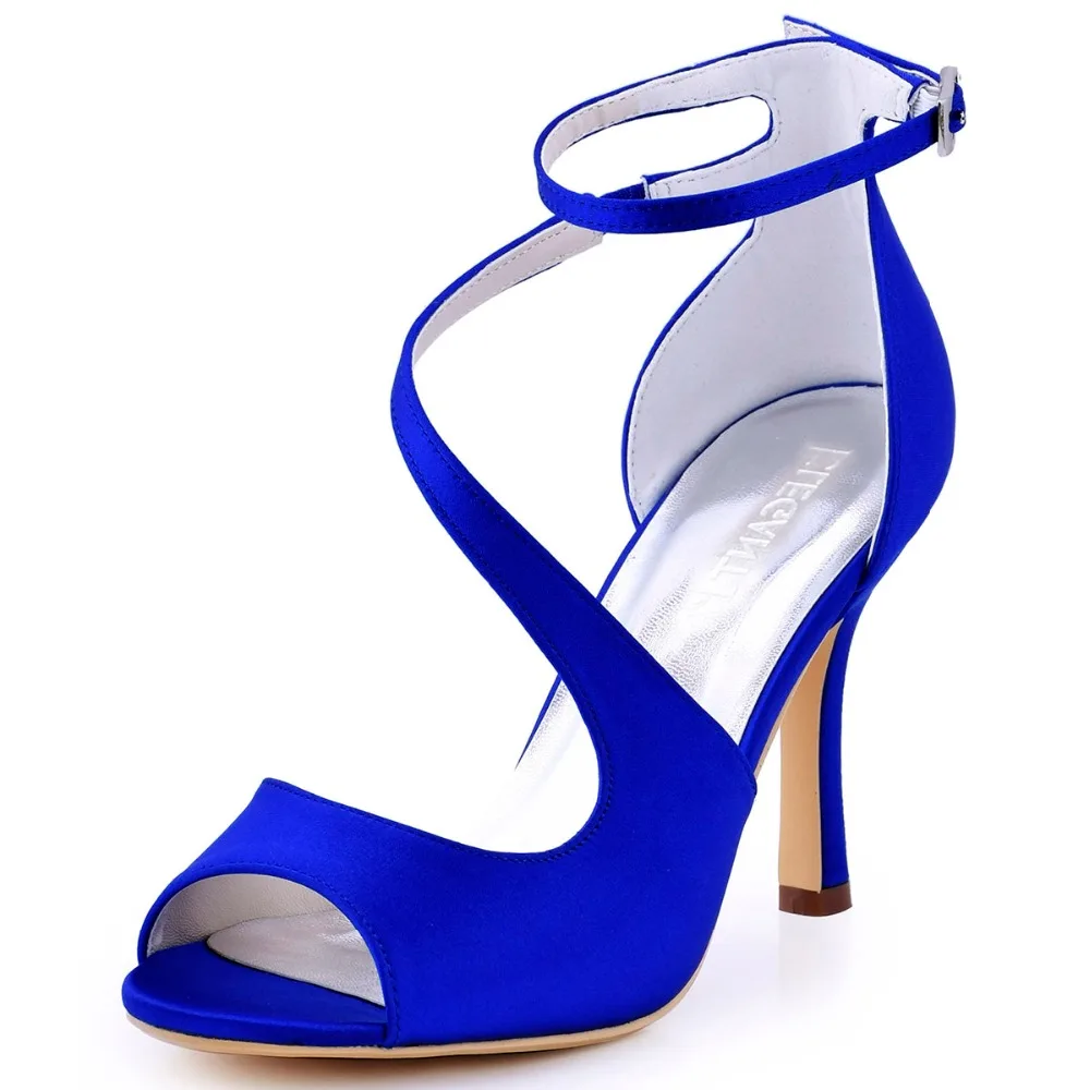 HP1565 Teal Navy Blue Women Shoes Bride Bridesmaid Prom Pumps Peep Toe High Heel Buckle Satin