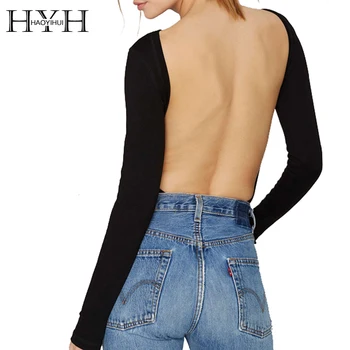 

HYH HAOYIHUI Sexy Backless Shaping Jumpsuits Elegetn Solid Color Long Sleeves Jumpsuits Ladies Natural Waist Jumpsuits