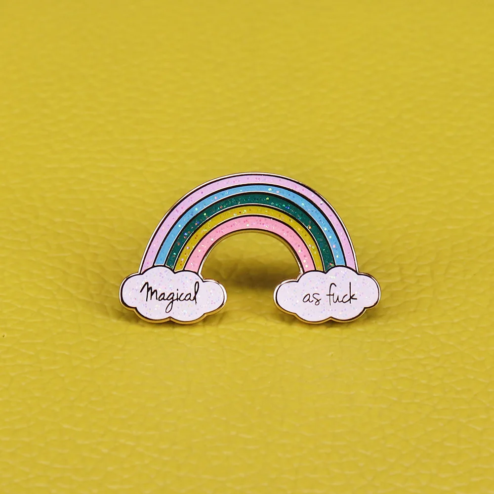 

Magical AF gold glitter pins rainbow brooch cute enamel pin for jackets and backpacks accessories women lapel badge LGBT jewelry