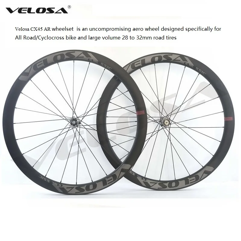 Velosa CX45-ULT cyclocross/gravel carbon wheel,DT swiss centerlock disc brake hubs,45mm rim tubeless,tubula 700C disc brake