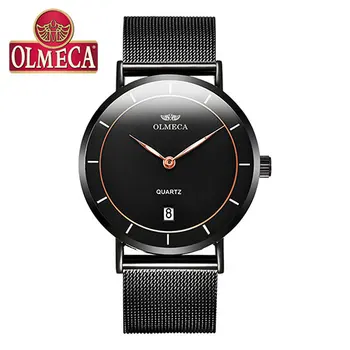 

OLMECA Unisex Lover's Wrist Watch Waterproof Easy Read Simple Army Watch Hook-buckle Mesh Steel Bracelet For Men and Women