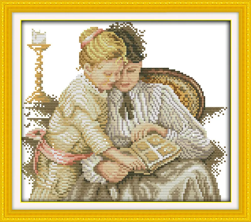 

Mother and daughter read togethe Printed Canvas DMC Counted Cross Stitch Kits printed Cross-stitch set Embroidery Needlework
