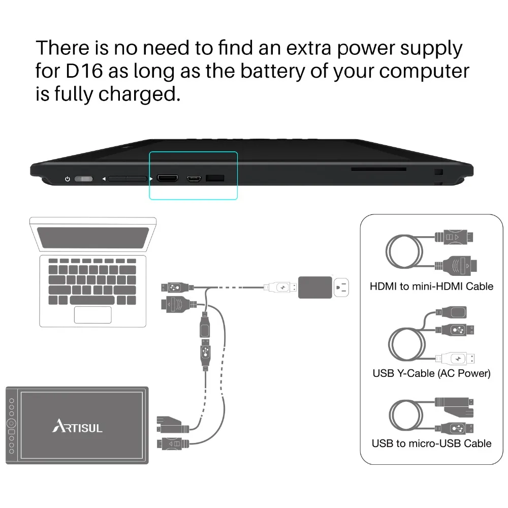 Artisul D16 15.6 inch Graphic Tablet Digital Drawing Battery-Free Pen Pen Display Monitor with Keys