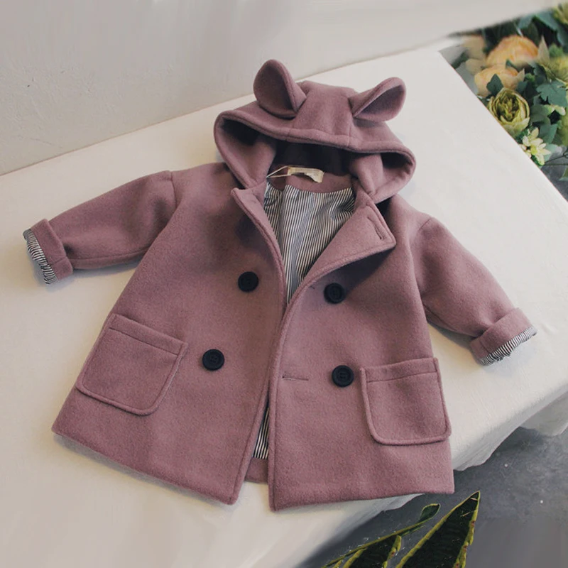 Новинка года, модная детская одежда для девочек, зимняя Стеганая утепленная одежда с капюшоном и ушками из мультфильмов, теплые пальто из хлопка