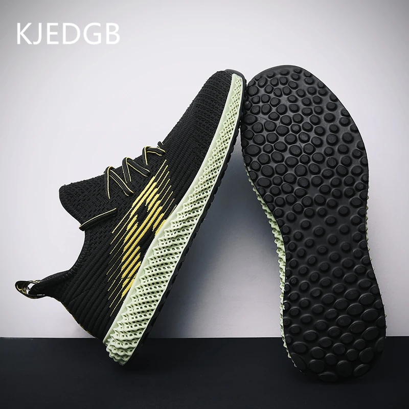 KJEDGB/Высококачественная Мужская обувь; Дизайнерские кроссовки из дышащей сетки; Мужская Черная популярная удобная повседневная обувь для взрослых - Цвет: Black Yellow