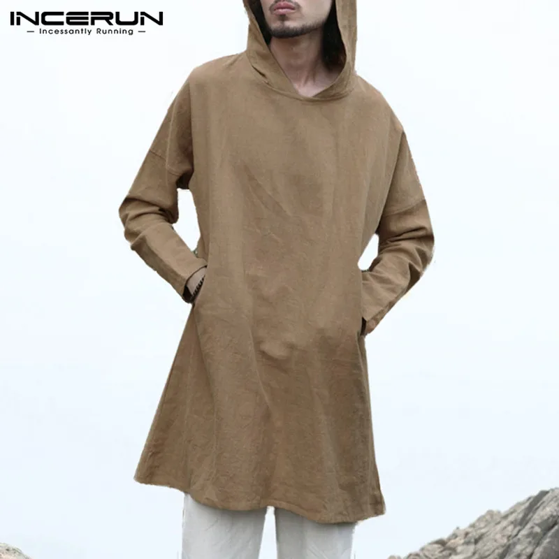 2018 otoño camiseta de los hombres de algodón estilo chino manga larga con capucha Vintage Longline T-shirts hombres Casual sólido Camisetas S-2XL 2018 otoño camiseta de los hombres de algodón estilo chino manga larga con capucha Vintage Longline T-shirts hombres Casual sólido Camisetas S-2XL