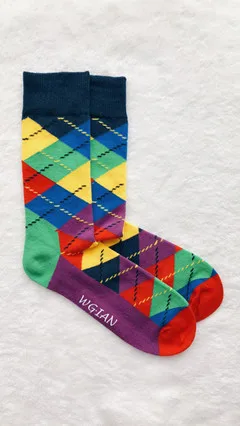 Женские носки из хлопка с узором «ромбиками» Happy Socks с бриллиантовым узором - Цвет: Многоцветный