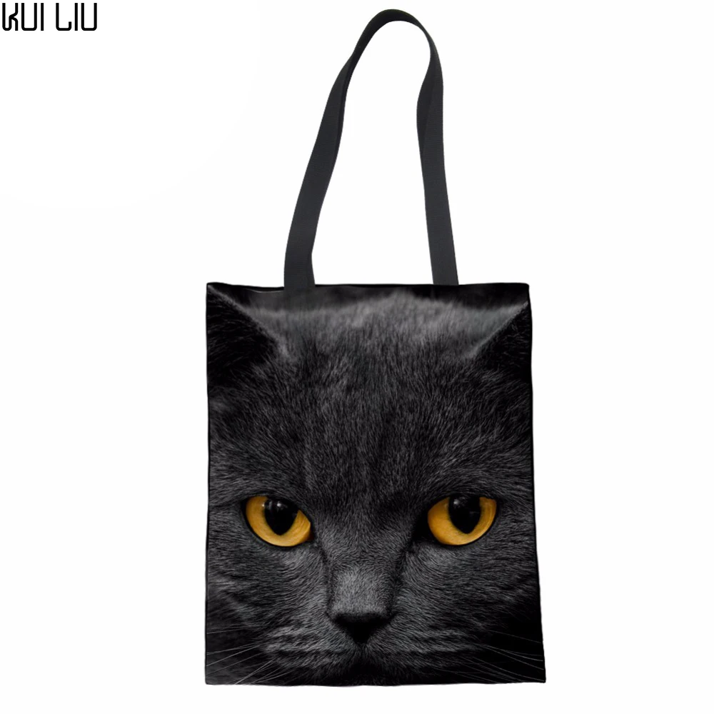 Women Top handle Bags Linen Shoulder Bag Women 3D Cute Cat Printing