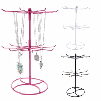 

JAVRICK 1 PC Metal Necklace Bracelet Chain Rotation Hanging Jewelry Display Rack Stand Holder Black/White/Pink
