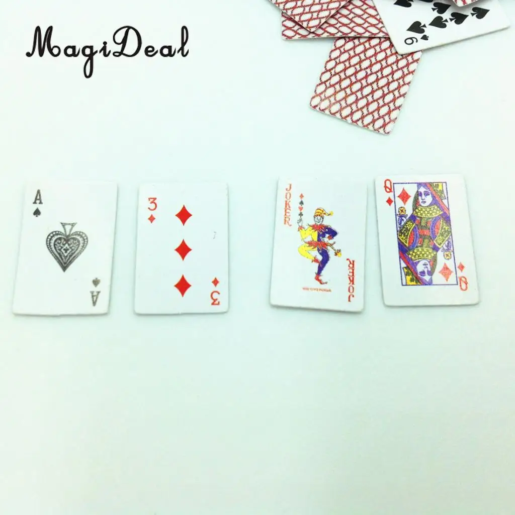 MagiDeal 2Sets Games Poker Paper Playing Cards 1/12 Miniature for Dollhouse Sitting Room Livingroom Bedroom Decor Children Toy