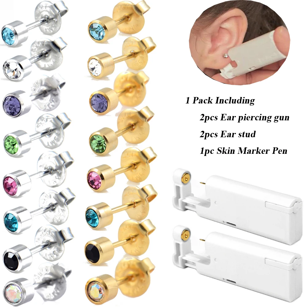 2 Pack Self Ear Piercing Gun Earring Disposable Piercing Kit No Pain Easy  Use Ear Piercing Gun Kit Tool with Stud (White)