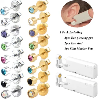 

Disposable Safe No Pain Sterile Sterilized Ear Stud Earring Piercing Gun Piercer Tool with Safe Package Easy to Use At Home