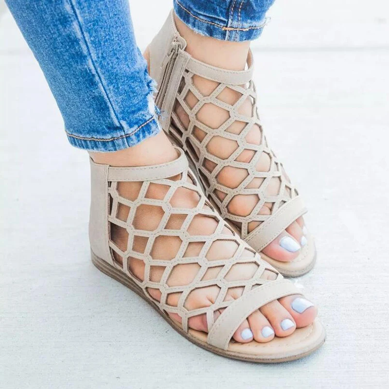 

Casual Ladies Sandals Leisure Solid Colors Back Strap Pearl Decoration Open Hole Basic Zipper Rubber Ladies Sandals