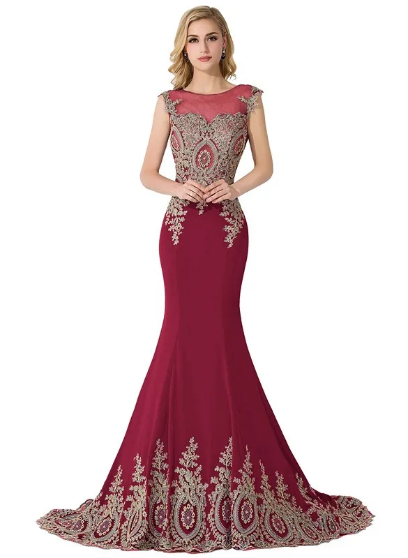 Vestido de festa, платье для выпускного вечера, es, длинное платье русалки, Золотая аппликация, королевский синий кафтан, Дубай, платье для вечеринки, платье для выпускного вечера - Цвет: Burgundy