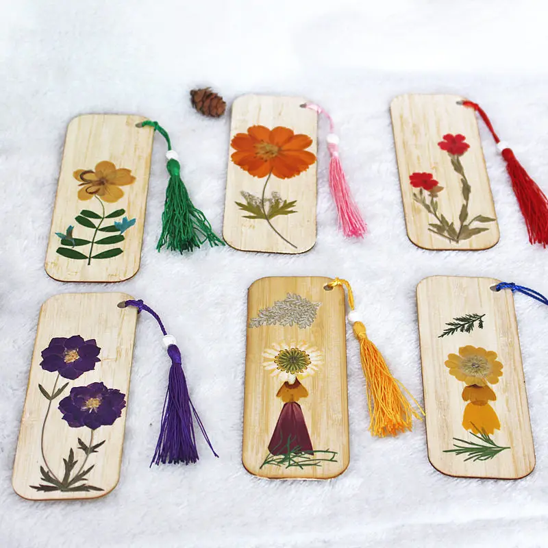 

Coloffice Creative Dried flower Real flower Bamboo Bookmark Chinese wind Beautiful Stationery Gifts For Friend Office Supply 1PC