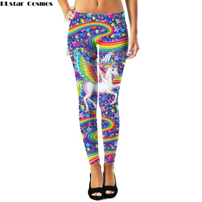Ух девушка мода Для женщин s 3D радужной расцветки с принтом «Единорог», леггинсы Для женщин Большие размеры тренировки Леггинсы; обтягивающие брюки пикантные леггинсы для фитнеса