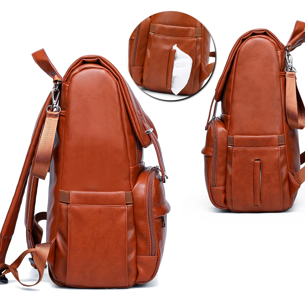 Новая модная Высококачественная сумка для детских подгузников унисекс из искусственной кожи, рюкзак+ сменная подушка+ ремни для коляски