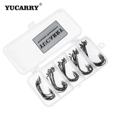 YUCARRY Марка 50 шт. высокоуглеродистой Сталь кривошипно Крючки набор 5 Размеры мягкие приманки рыболовный крючок Крючки рыболовные снасти с коробка для хранения