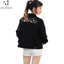 Черный/синий Для женщин джинсовая куртка Повседневное цветочный Вышивка уличная Пальто для будущих мам Винтаж кнопка карманы пригородных пальто Джинсовая Верхняя одежда hf15