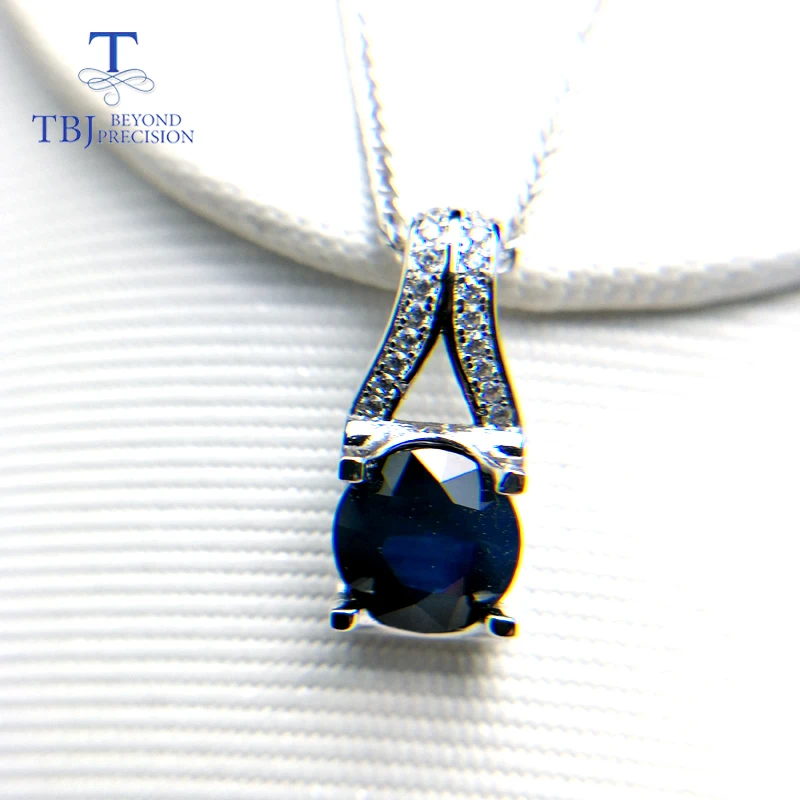 

TBJ,Natural australia dark blue real sapphire 2.1ct precious gemstone fine jewelry 925 sterling solid silver for women nice gift