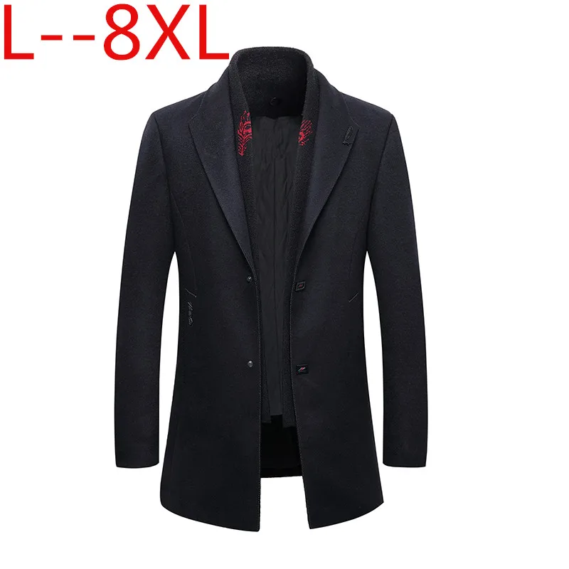 

8XL 6XL 5X men's autumn and winter wool jacket removable quilted lining button wool blends pea coat thick padded jacket coat men