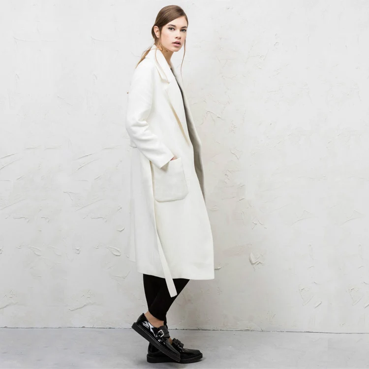 Elegant Ultra Long font b Women b font Woolen font b Jacket b font with belt