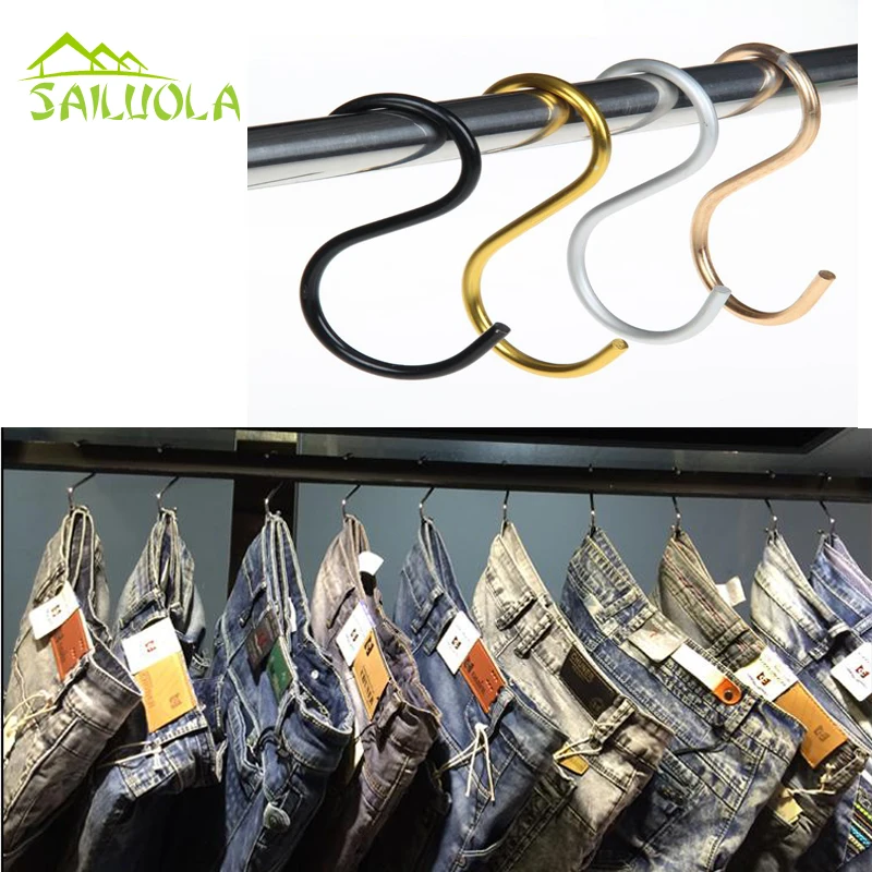 

10pcs/lot Aluminum S Hanger for Kitchen Clothes Hooks Clasp Holder powerful fashion storage rack