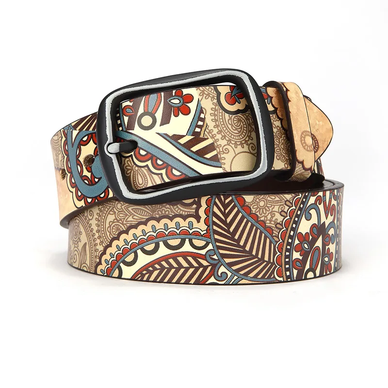 Printed Belts Genuine Leather Belts for Women for Men Wide 3.8cm