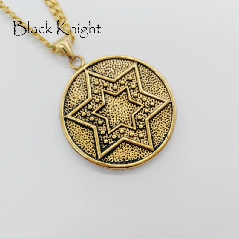 

New Arrival 316L Stainless steel Jewish Magen David 6 point star round necklace pendant men's hip hop jewelry necklace CAGF0066