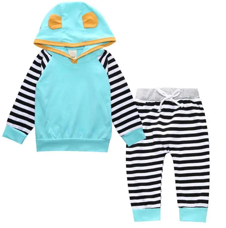 Г. Лидер продаж детские для мальчиков и девочек верхняя одежда в полоску с капюшоном комплект одежды младенческой милый комплект одежды