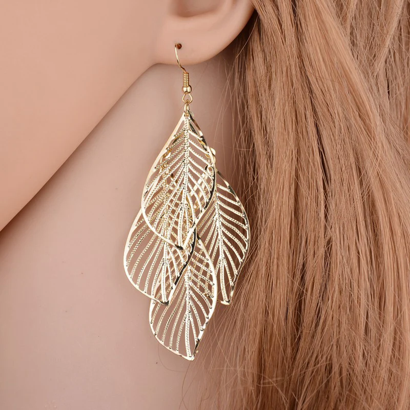 

Gold/Silver/Black Leaves Dangle Drop Multi-Layers LNRRABC 1Pair Sale Gift Color Hollow Long Earrings Jewelry Earrings Women Big