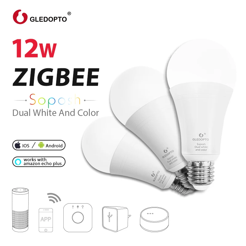 G светодиодный OPTO ZIGBEE 12 Вт RGBCCT светодиодный умный лампочка AC100-240V RGB и двойной белый цвет светодиодный лампочка zigbee zll 3,0 RGBWW работает с alexa