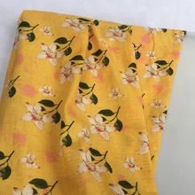Теплый желтый цветочный из хлопчатобумажной ткани тонкий натуральный хлопок креп материал Десс детей 100*145 см