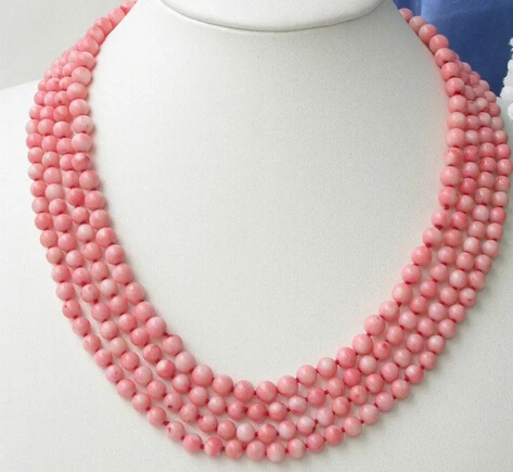 

bjc 0002942 Details about Genuine natural 4strands pink 6mm round coral Necklace