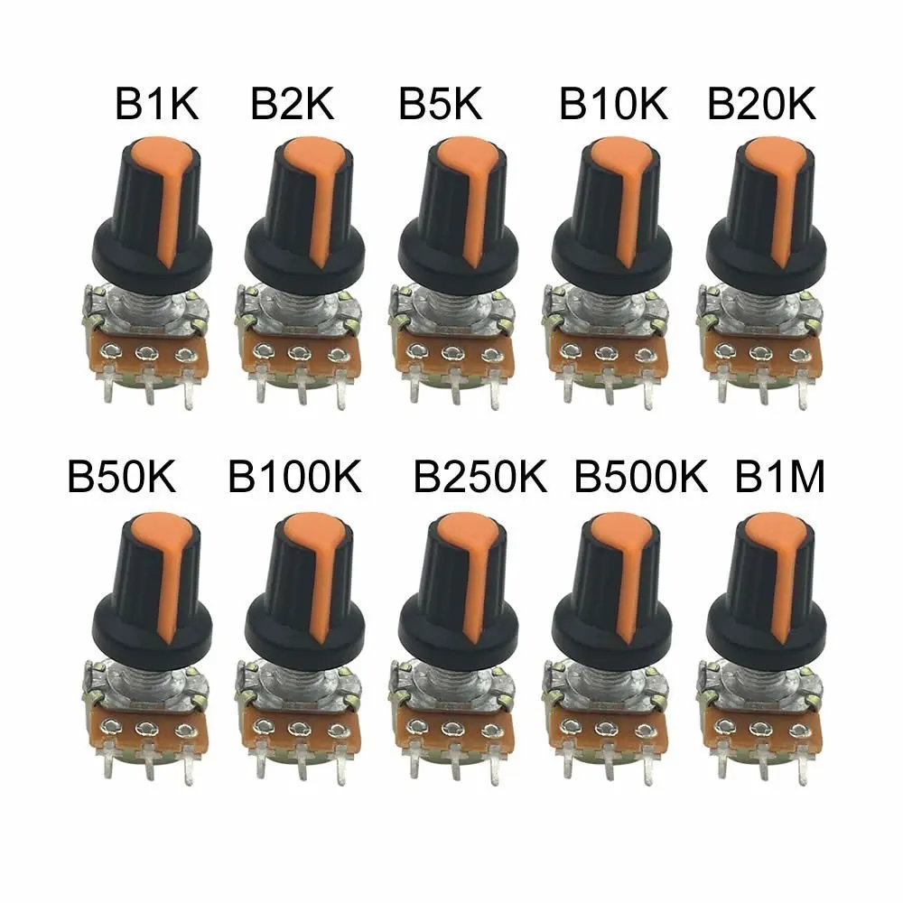

MCIGICM 500k 5k 100k 50k 10k potentiometer knob linear potentiometer WH148 3Pin 15mm Shaft With Nut And Washe