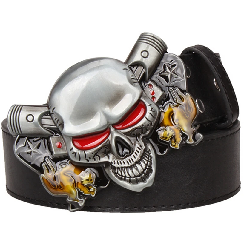Wild exaggerated style belt Joker Poker metal buckle belts demon clown skull Men's leather belt hip hop waistband