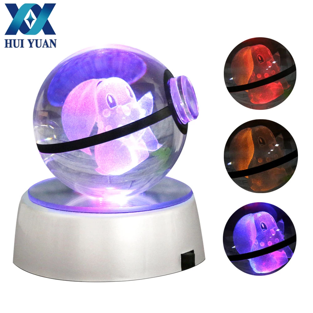 

HUI YUAN Chrysanthemum Crystal Pokeball 5CM Diameter Button Cell Powered 3D LED Night Light Lamp Decorations Colorful Base Lamp