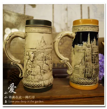 

Europe Style 2 Color Ceramic German Beer Mug Budapest Knight Hand Painted Mugs Embossed Pattern Coffee Cup 15*20cm