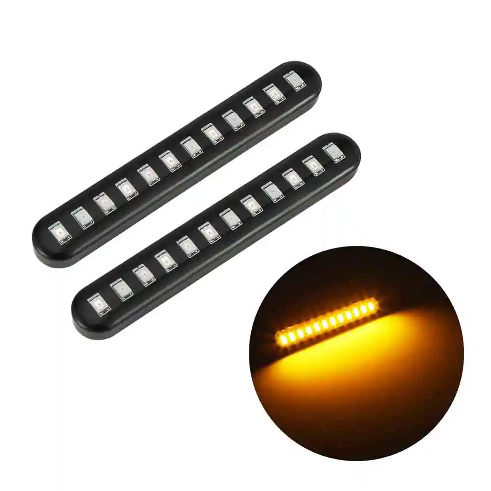 Universal 2Pcs Sequential Water Flowing 12 LED Mini Strips Motorcycle Car Strips Led Turn Signal flasher Lights Amber marke lamp