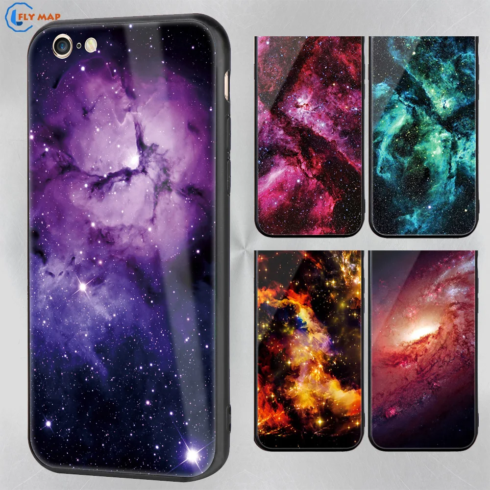 Goedkoop Case voor Apple iPhone 6 Plus 6 Plus A1522 A1593 A1524 een 1522 1524 Starry Schilderen Siliconen Gehard Glas Beschermende Terug Cover