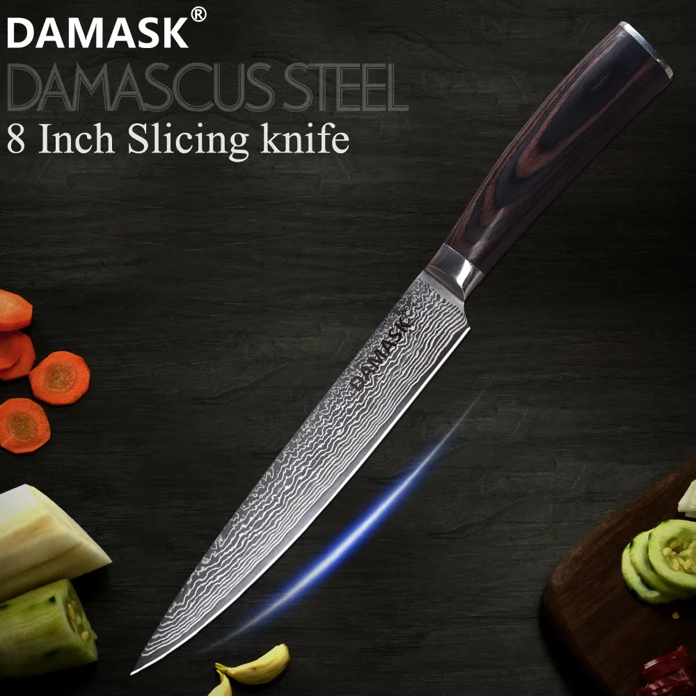 

DAMASK Damascus VG10 Blade Slicing Knife Japan Cooking Filleting Knives Damascus Steel Chef Knife Sashimi Sushi Kitchen Tools